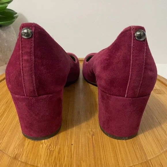 Donald Pliner Corin Suede Block Heel Pumps Women's 9.5 Chic Burgundy Career Shoe - Picture 5 of 10